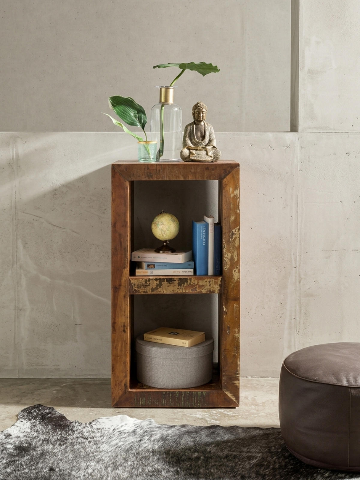 REGAL Massivholz Mango Cubeform Vintage EWA, Braun 45x35x90 cm - Braun, Holz (45/90/35cm) - KADIMA DESIGN