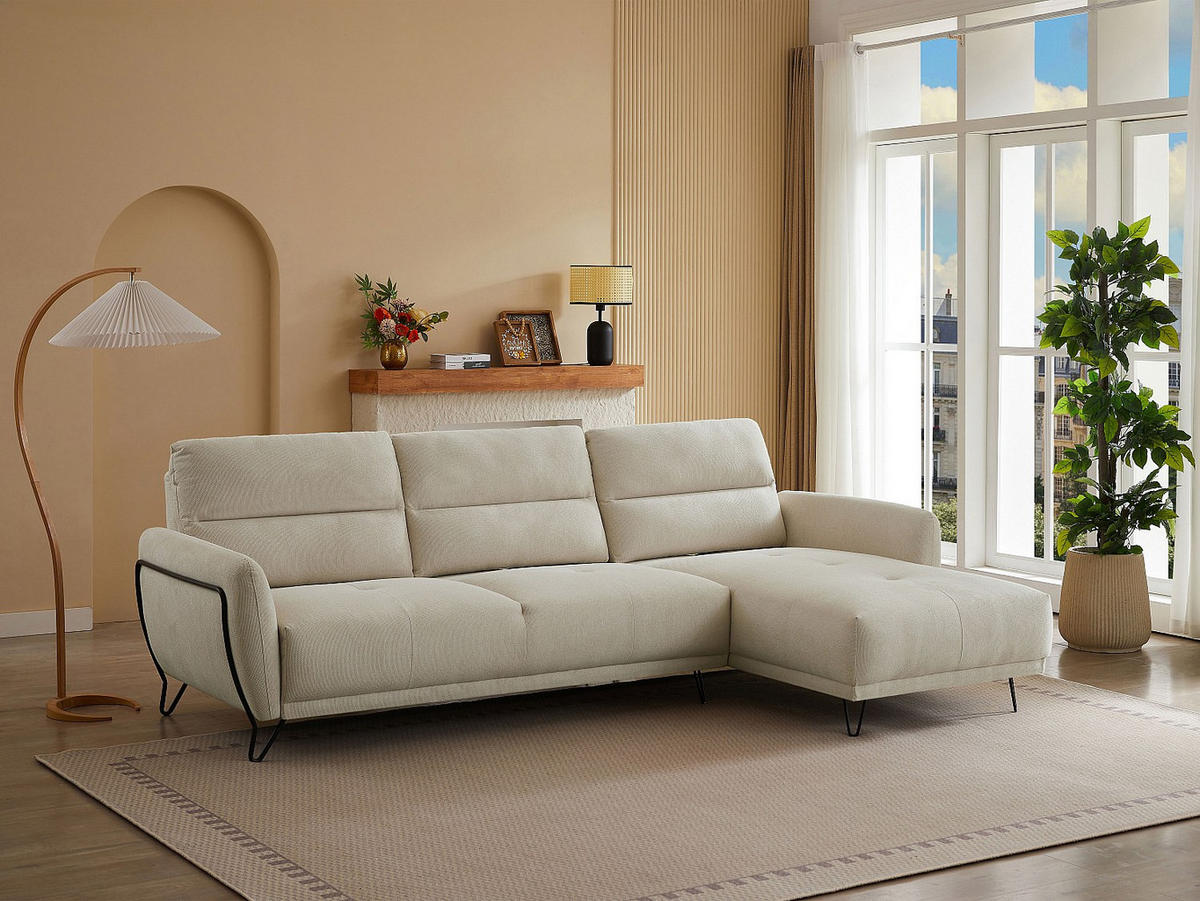 ECKSOFA mit verstellbarer Rückenlehne - Ecke rechts - Strukturstoff - Beige - DURIMA - Beige, Textil (290/168cm) - Vente-Unique