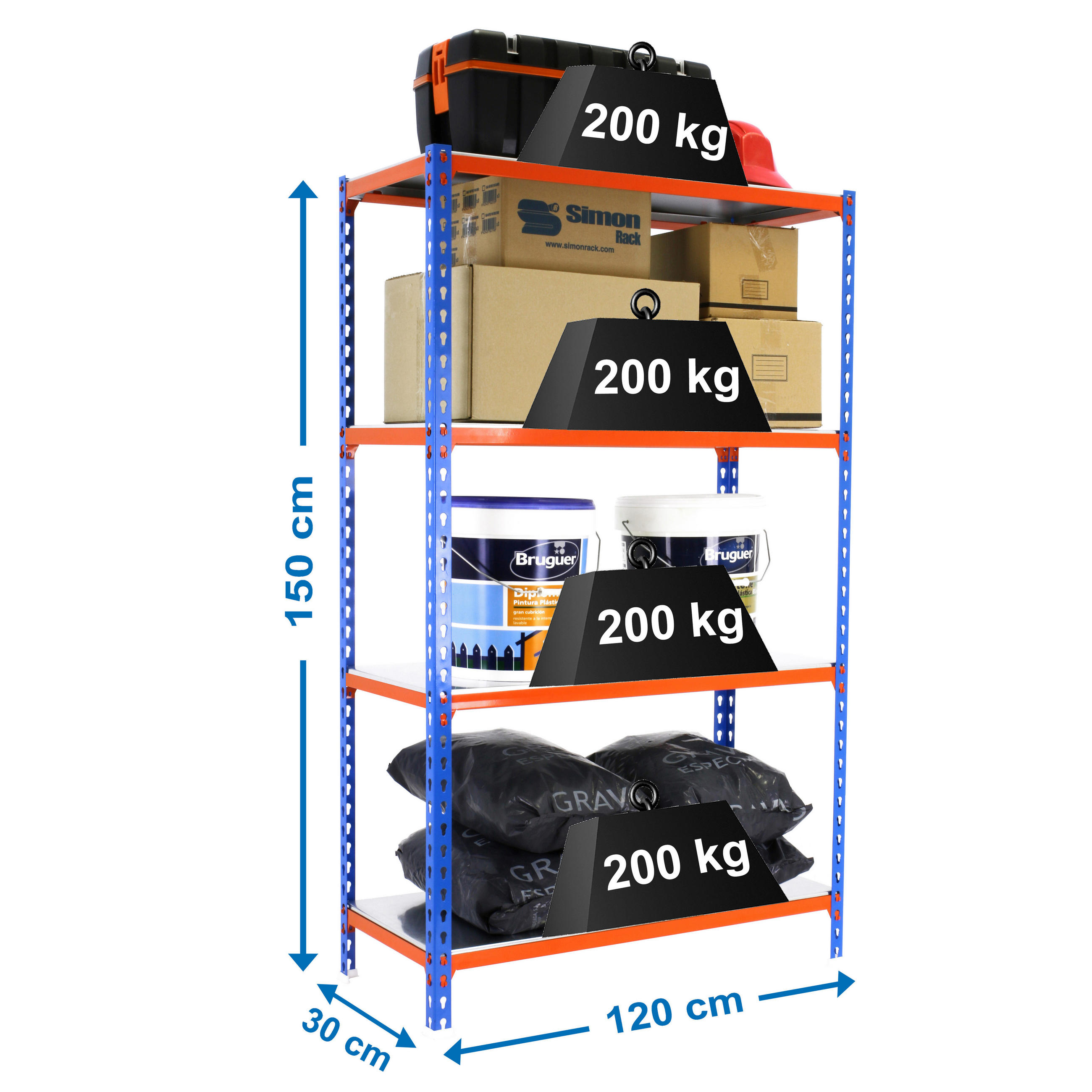 SCHWERLASTREGAL Mid Metal Shark HxBxT 150 x 120 x 30 cm Fachlast 200 kg Blau-Orange - Gelb, Metall (120/150/30cm) - PROREGAL