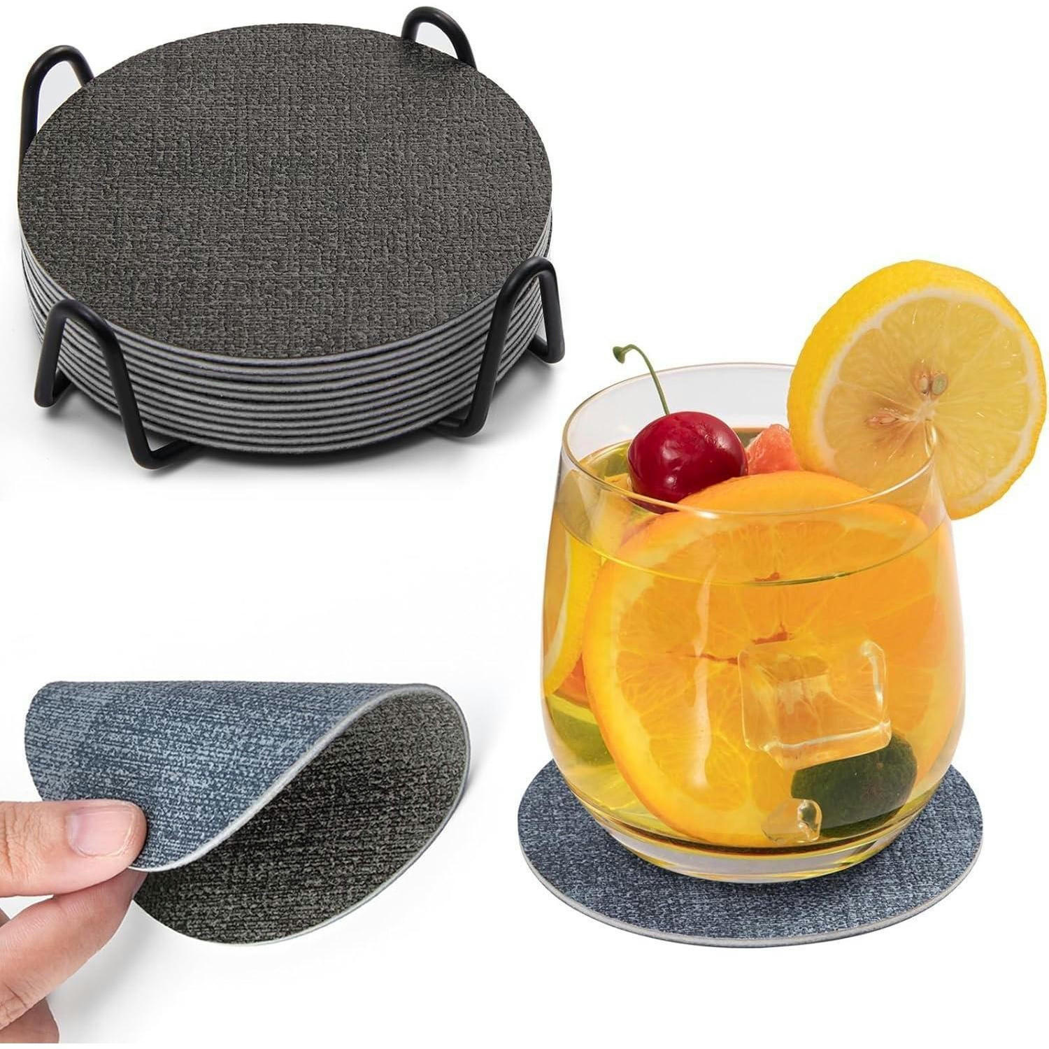 UNTERSETZER 12er Set Kunstleder Rund Grau Hellblau - Grau, Kunststoff (10/10cm)