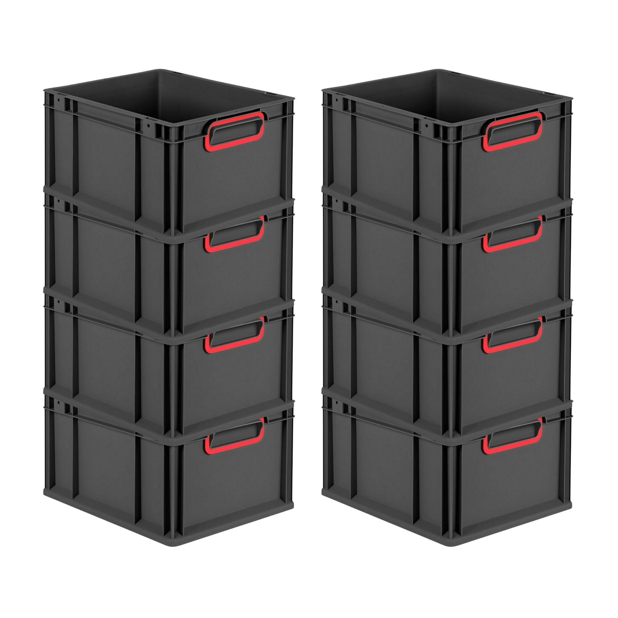 EUROBOX 8x NextGen Color 22x30x40 cm 20 Liter Griffe rot zu, Schwarz - Rot/Schwarz, Kunststoff (30/22/40cm) - PROREGAL
