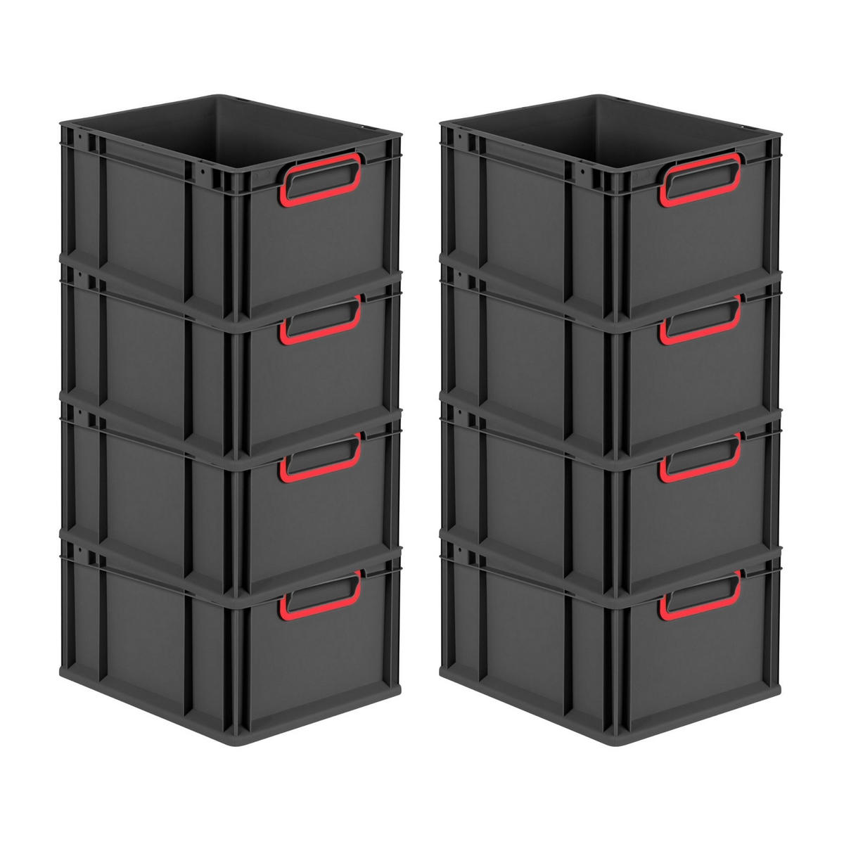 EUROBOX 8x NextGen Color 22x30x40 cm 20 Liter Griffe rot zu, Schwarz - Rot/Schwarz, Kunststoff (30/22/40cm) - PROREGAL