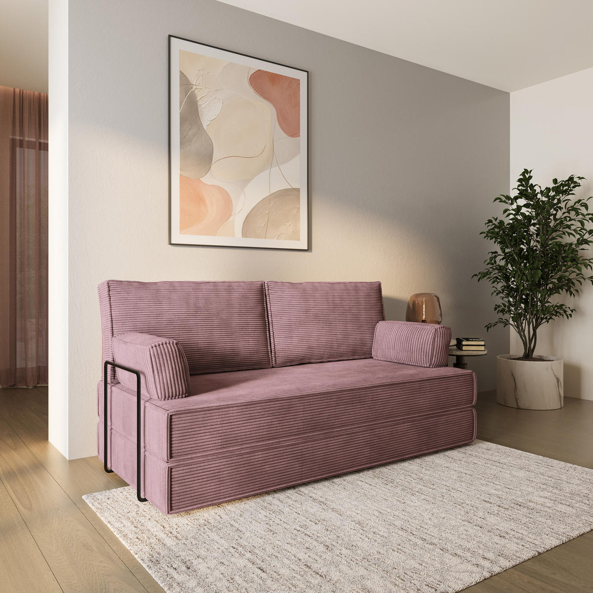 BETTSOFA SILAR aus Schaumstoff Cordstoff Lila Schlaffunktion - Lila, Textil (170/86/80cm) - MASSENO