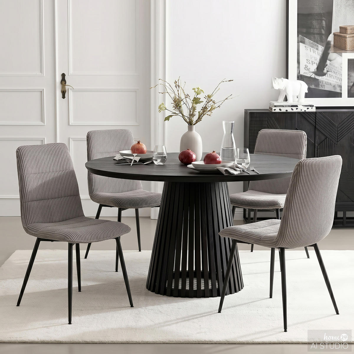 POLSTERSTUHL - 4er-Set - Cord / Eisen - Schwarz/Cappuccino, Textil/Metall (47/91/60cm) - home24