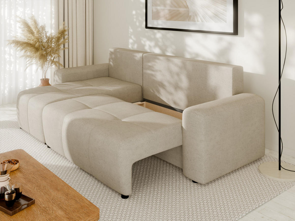 ECKSOFA Nolani mit Schlaffunktion & Bettkasten – Modern & Bequem - Creme, Kunststoff (248/145cm) - Panda Möbel