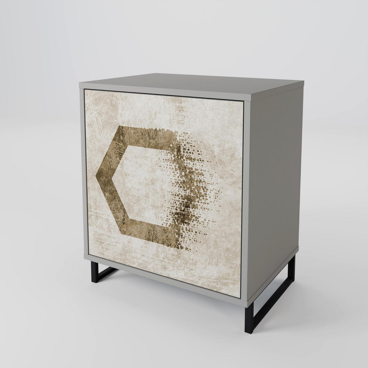 SIDEBOARD HEXAGONAL SHAPES, Grau, 57,5x42x77,5 cm, Schräge Buchenholzfüße - Buchefarben/Multicolor, Holzwerkstoff/Buchenholz (57.5/77.5/42cm) - SpaceRebels
