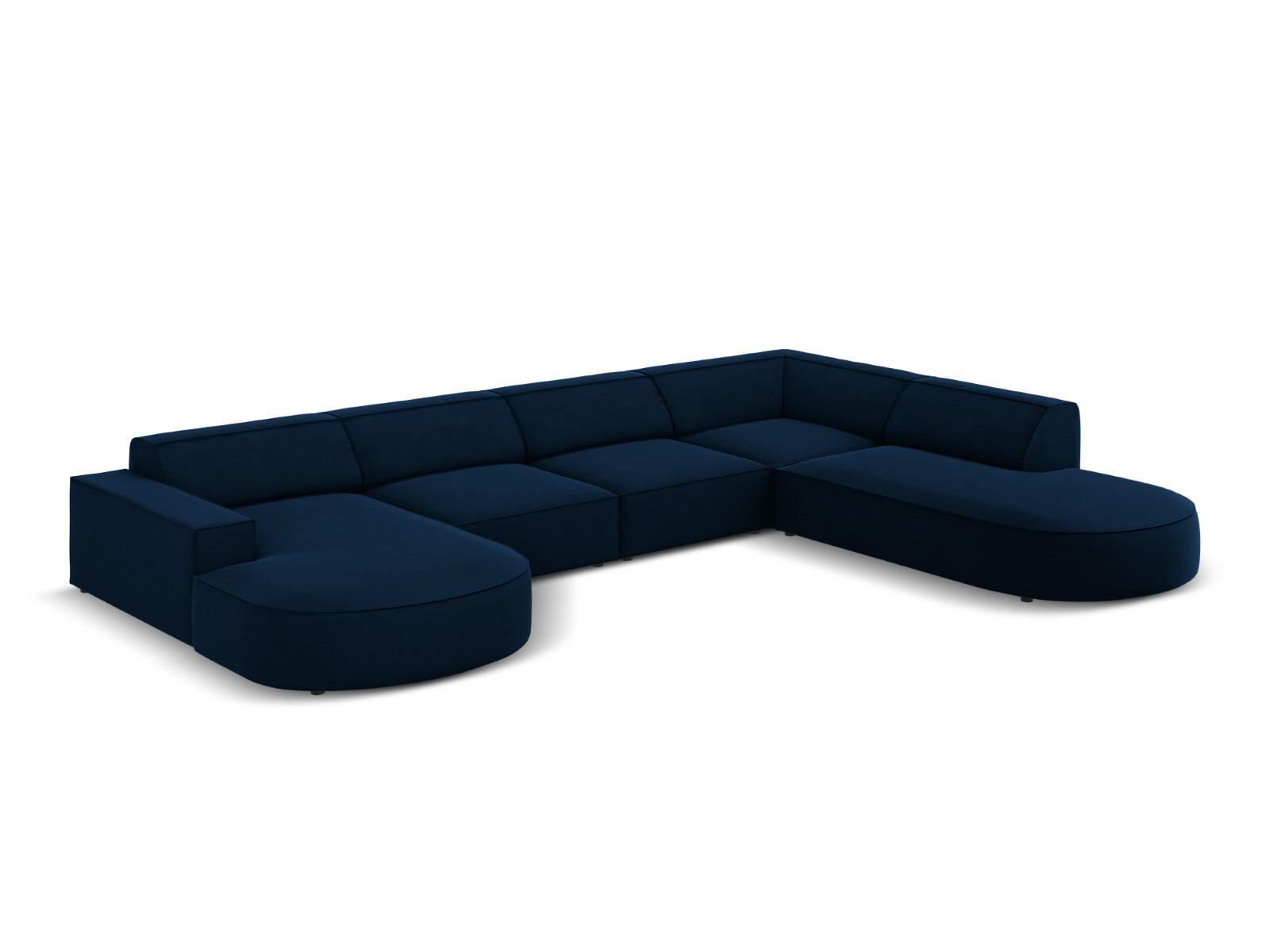 PANORAMASOFA rechts Jodie aus Samt königsblau 7 Sitzplätze - Blau, Textil (262/70/364cm) - Micadoni