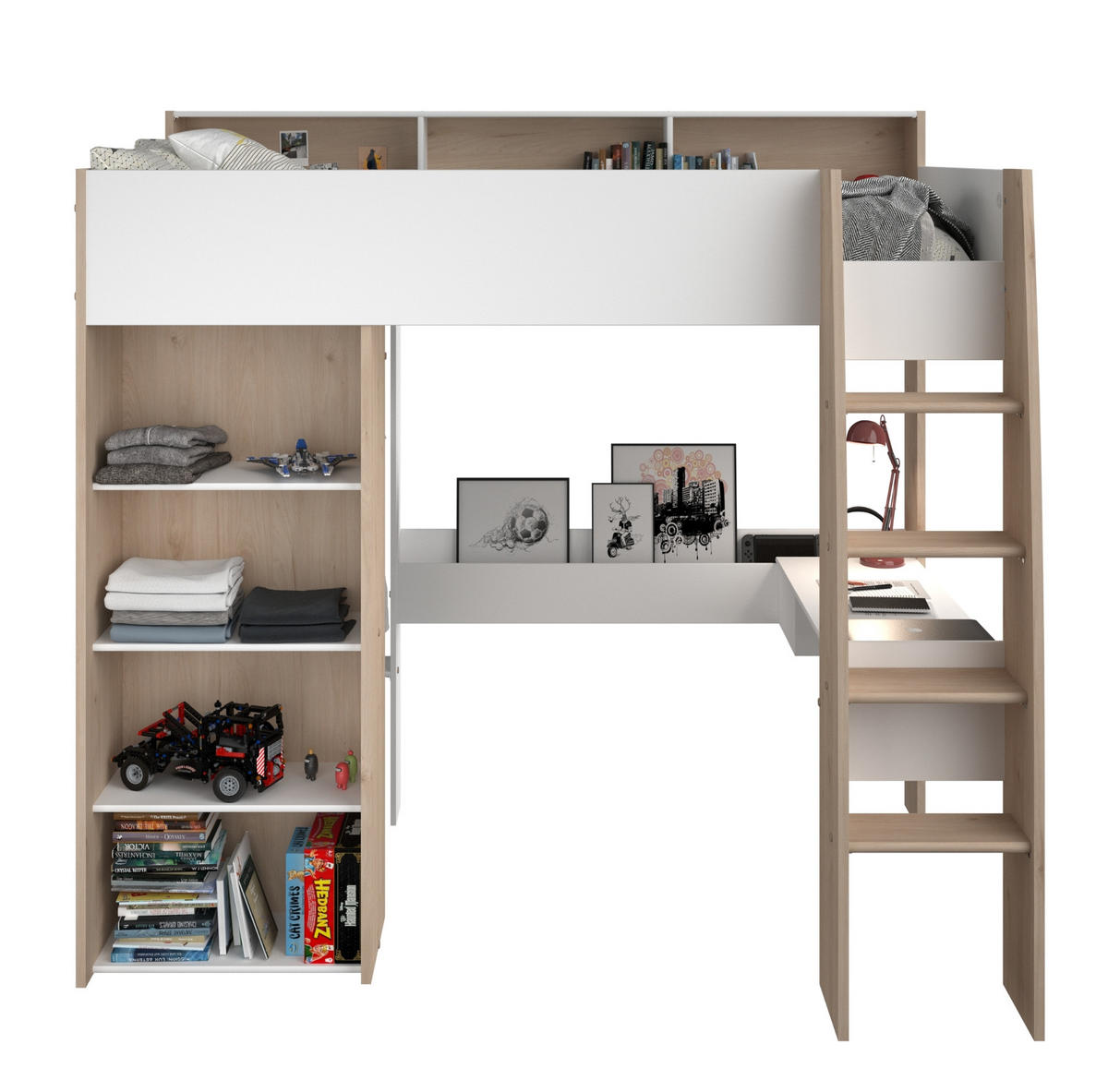HOCHBETT Jugendzimmer Bett 90 cm mit Schreibtisch und Stauraum - Multicolor, Holz/Holzwerkstoff (90/200cm) - Parisot Meuble