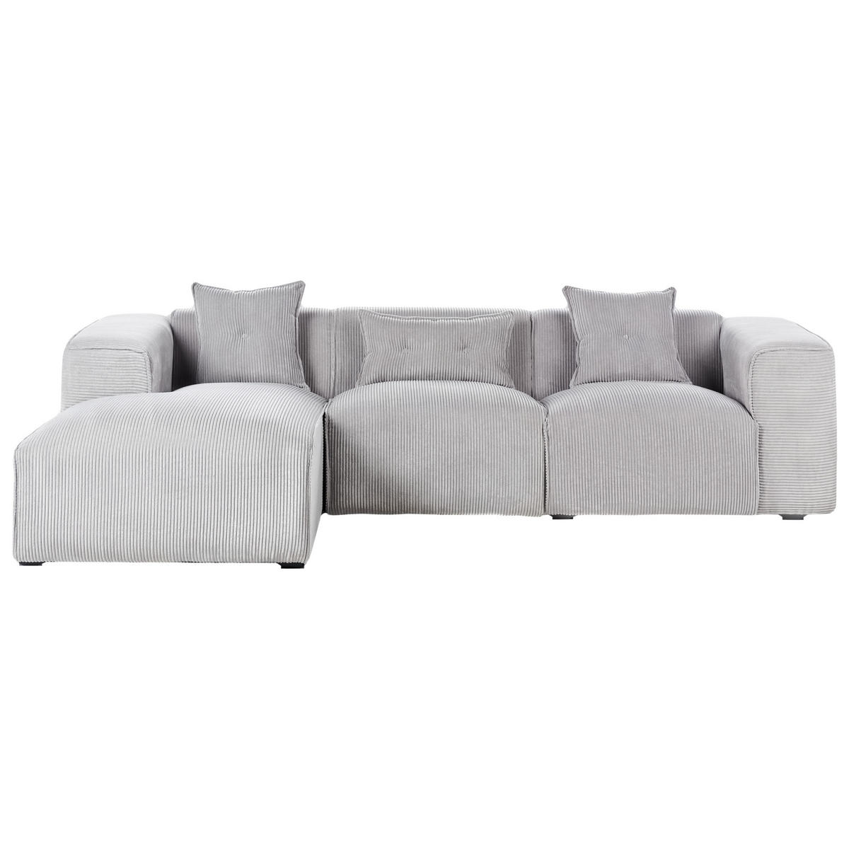 ROHOVÁ POHOVKA 3-místná Manšestr Světle šedá pravostranná Dolva - světle šedá, textil (294/170cm) - Beliani