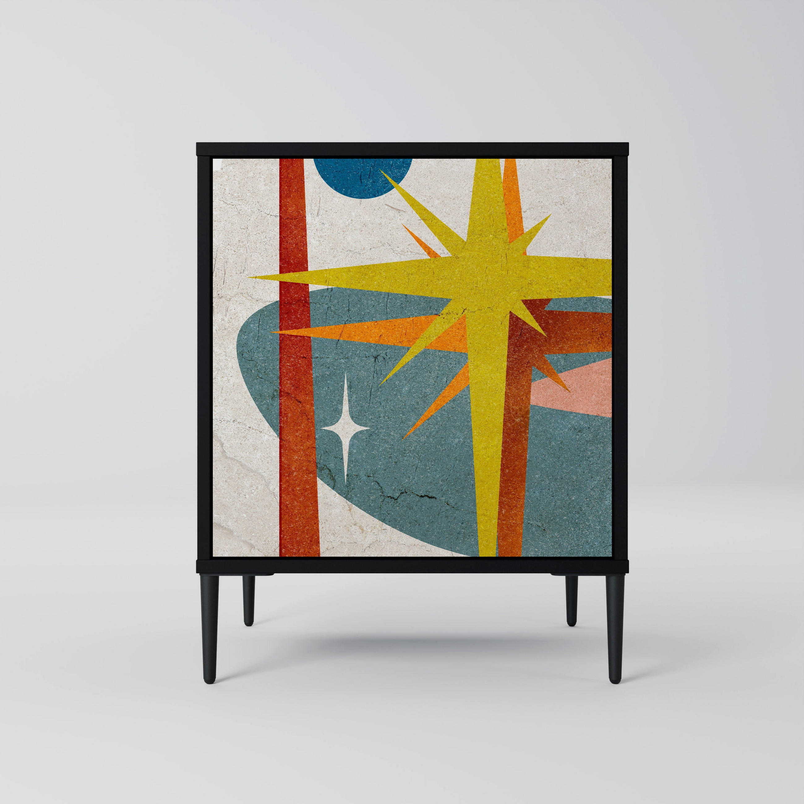 SIDEBOARD INTERSTELLAR VIBES, Schwarz, 57,5x42x72,5 cm, Schwarze Metallfüße - Multicolor/Schwarz, Holzwerkstoff/Metall (57.5/72.5/42cm) - SpaceRebels