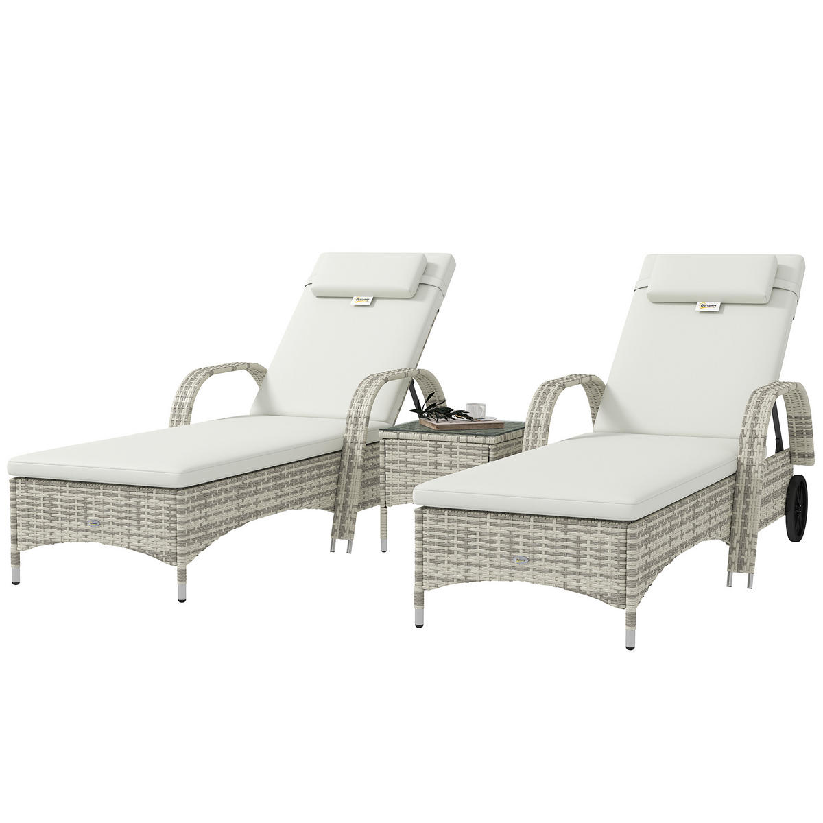 SONNENLIEGE-SET DE-13617 2 Stück mit Tisch & Rollen Creme - Creme, Kunststoff/Metall (73/103/200cm) - ComfortXL