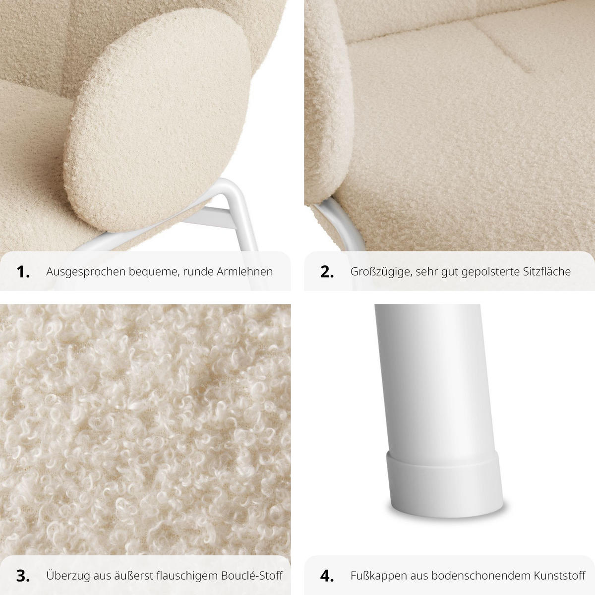 STUHL 2er Set Scandi Belastbarkeit 120 kg 61 5 x 62 x 90 - Creme, Kunststoff (62/90/61.5cm) - tectake