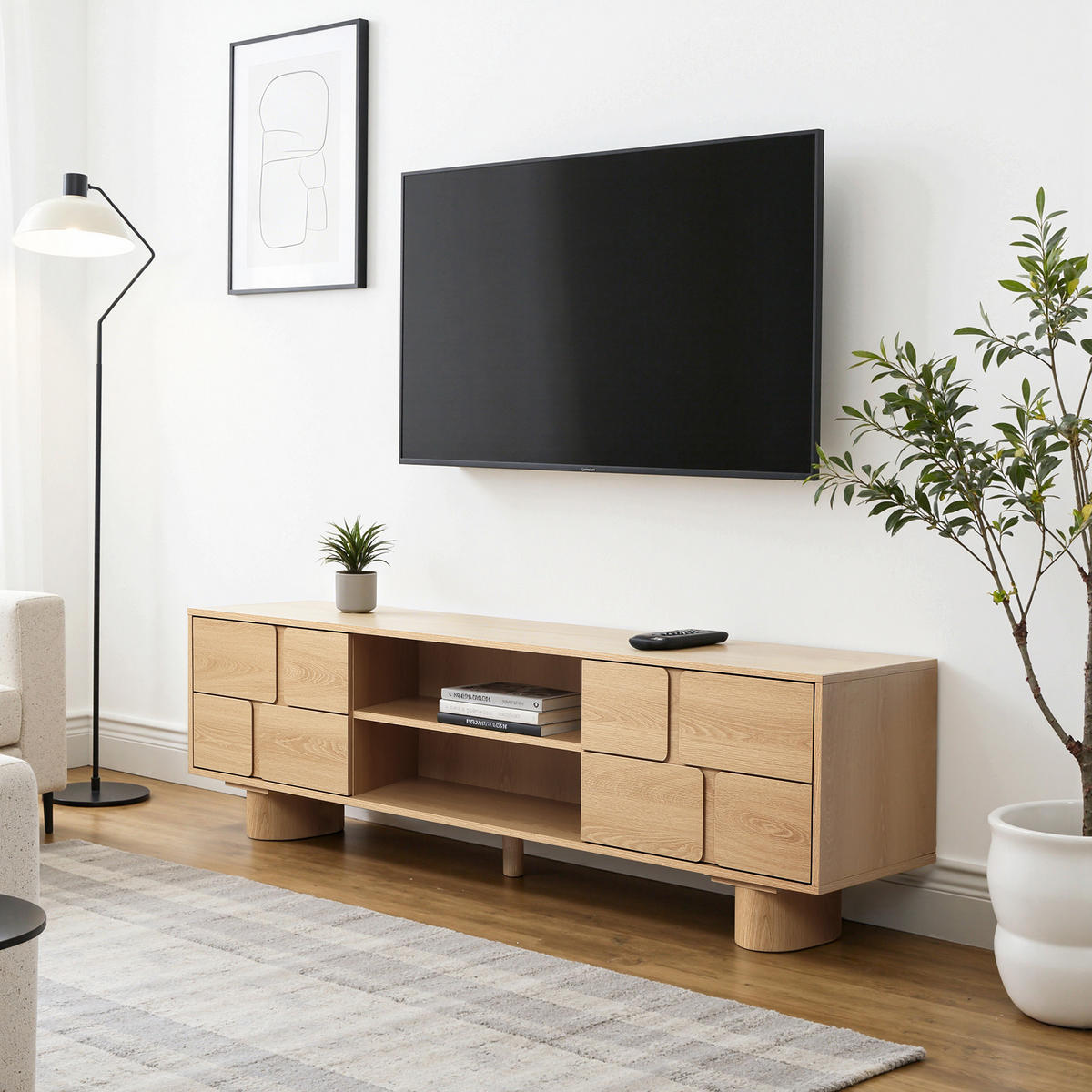 TV Lowboard, Holzwerkstoff | B160 x T39 x H45 cm - Eichefarben, Holzwerkstoff (160/45/39cm) - Hometopia