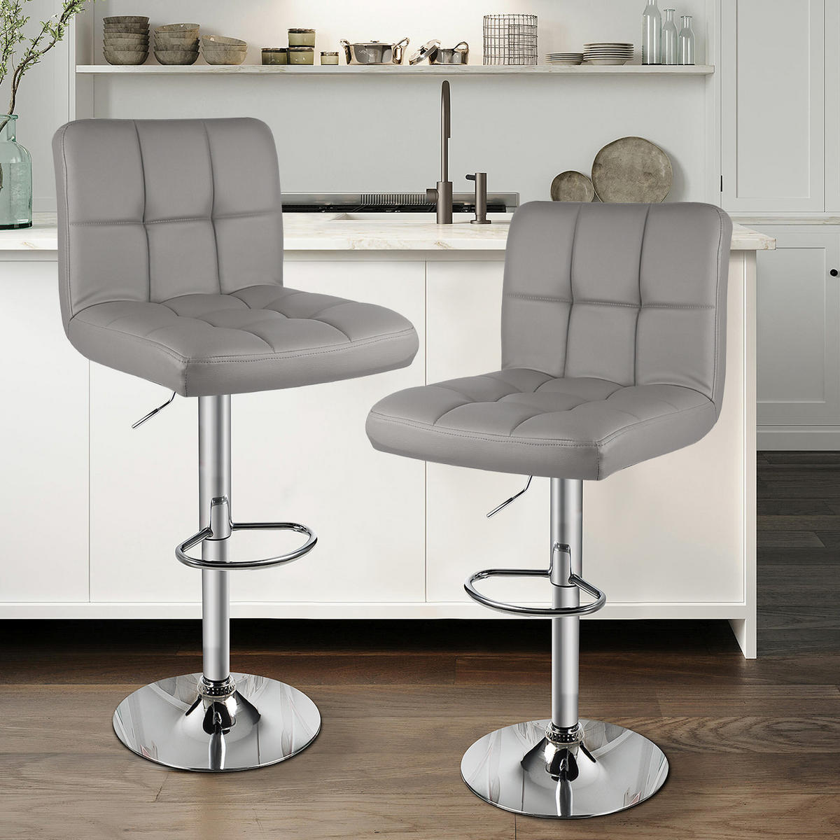 BARHOCKER Grau hoch ohne Armlehnen 2er Set - Grau, Metall (45/46/55cm) - Rattrix