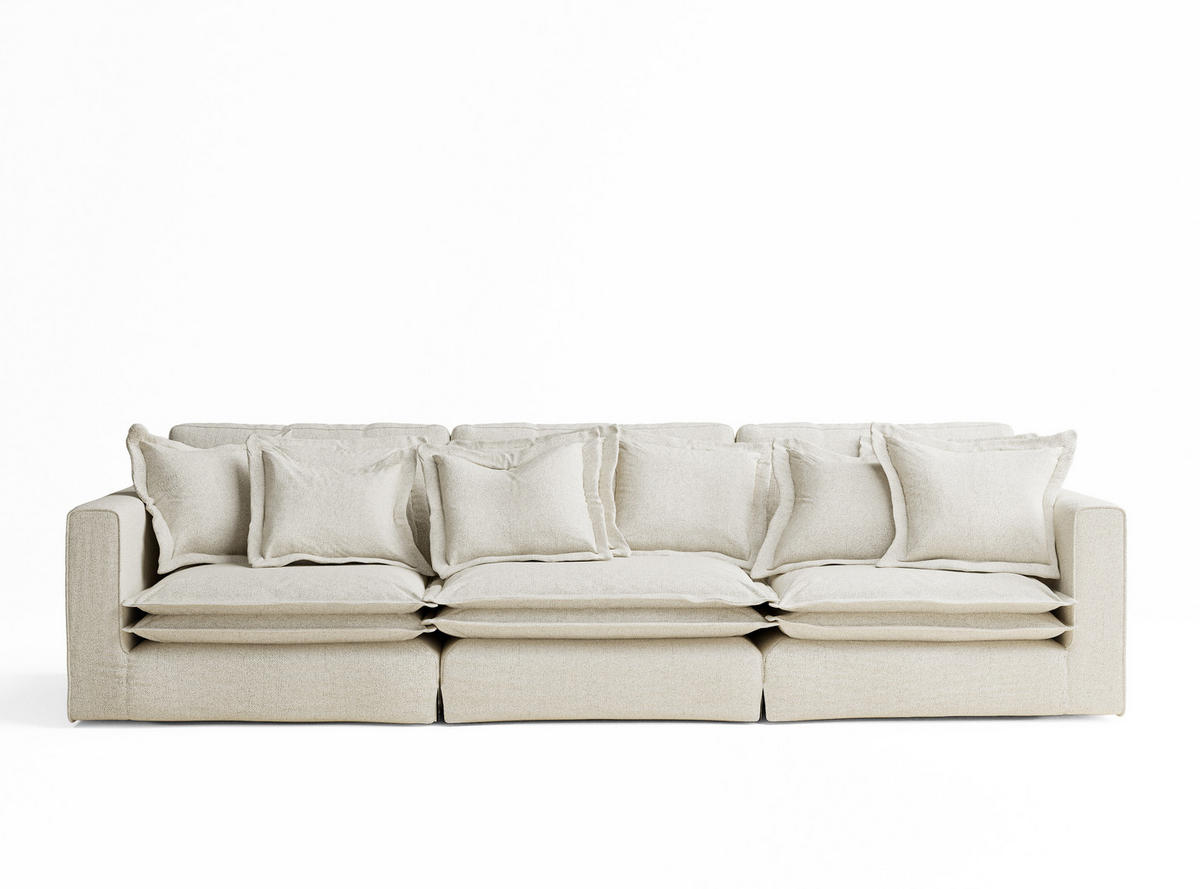6-SITZER SOFA Amalfi Creme Webstoff - Creme/Schwarz, Holz/Holzwerkstoff (338/90/119cm) - Maison de Reve