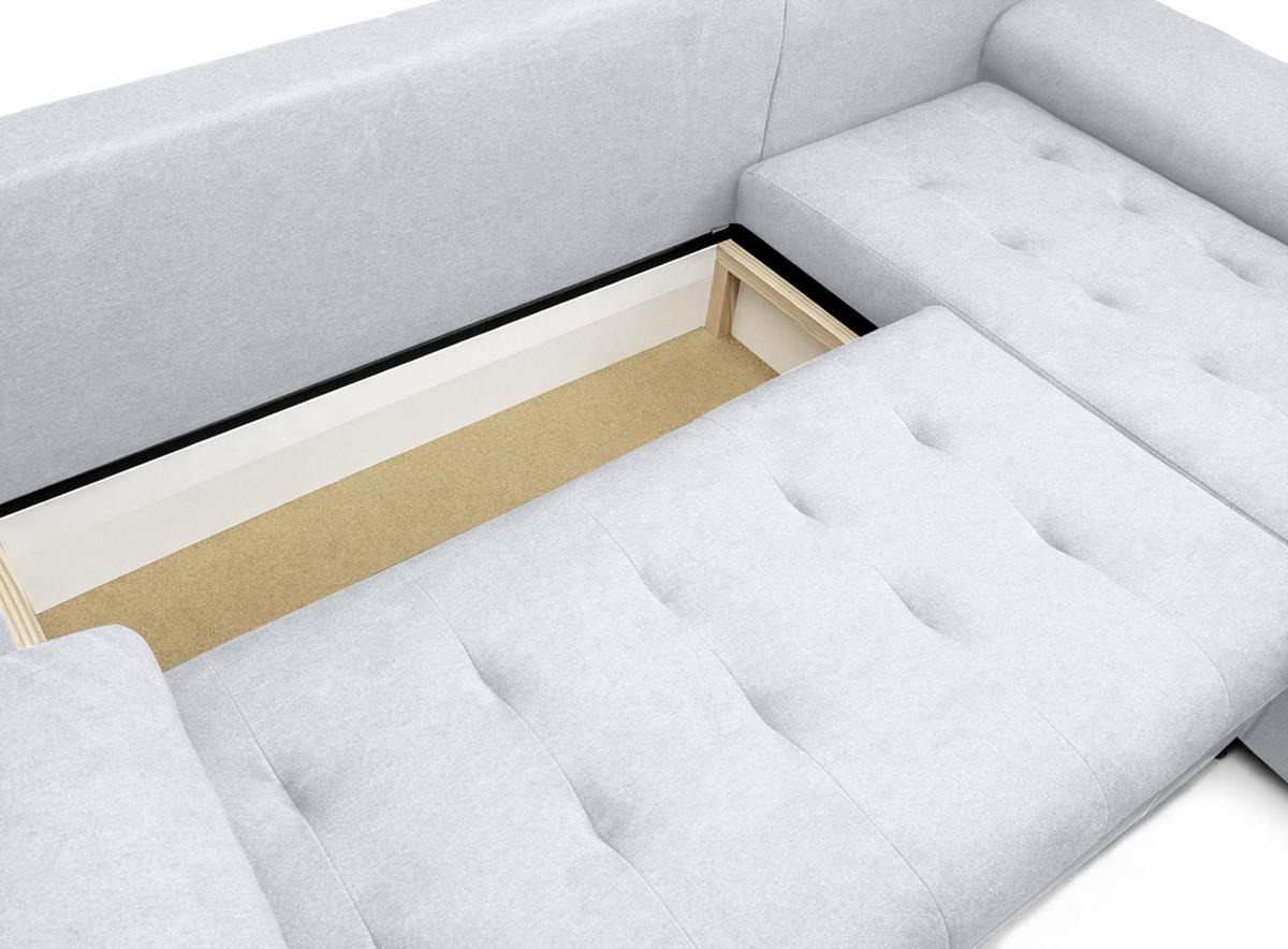 ECKSOFA L Form Manisa Hellgrau 234/145/83 cm Rechts mit Schlaffunktion - Silberfarben/Hellgrau, Kunststoff/Textil (234/145cm) - AX Living