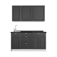 SINGLEKÜCHE Fame-Line, Anthrazit-Gold Landhaus/Weiß, 150 cm, AP Anthrazit - Anthrazit/Weiß, Holzwerkstoff (150/82/60cm) - Vicco
