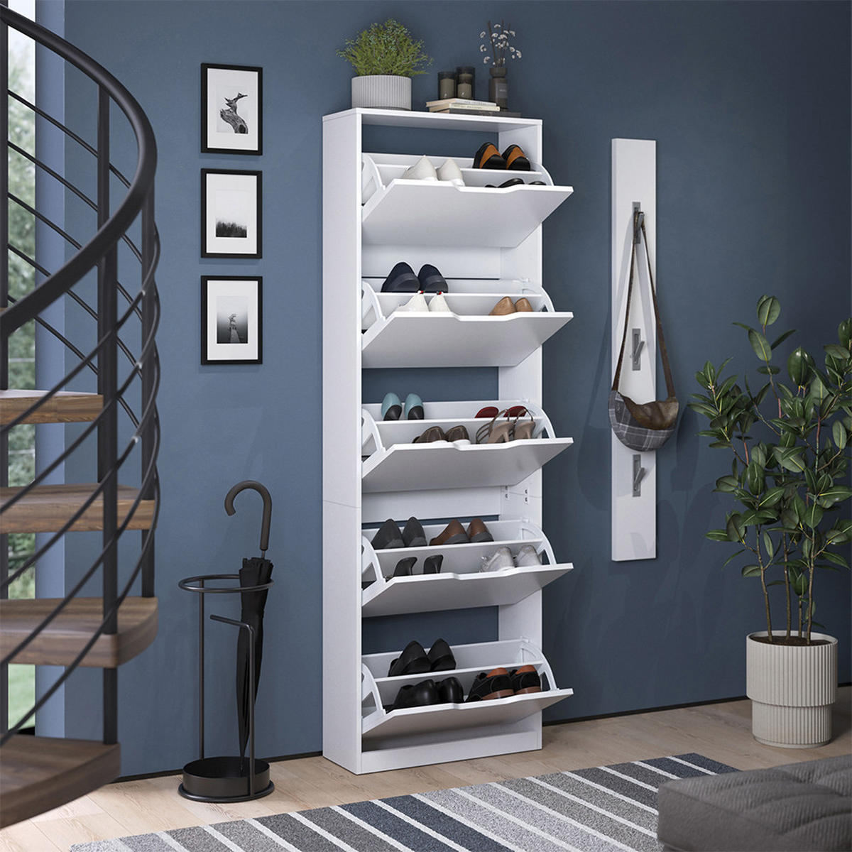SCHUHKIPPER Luca, Weiß, 59 x 180.5 cm mit 5 Kippfächern - Weiß, Holzwerkstoff (59/180.5/22cm) - Vicco