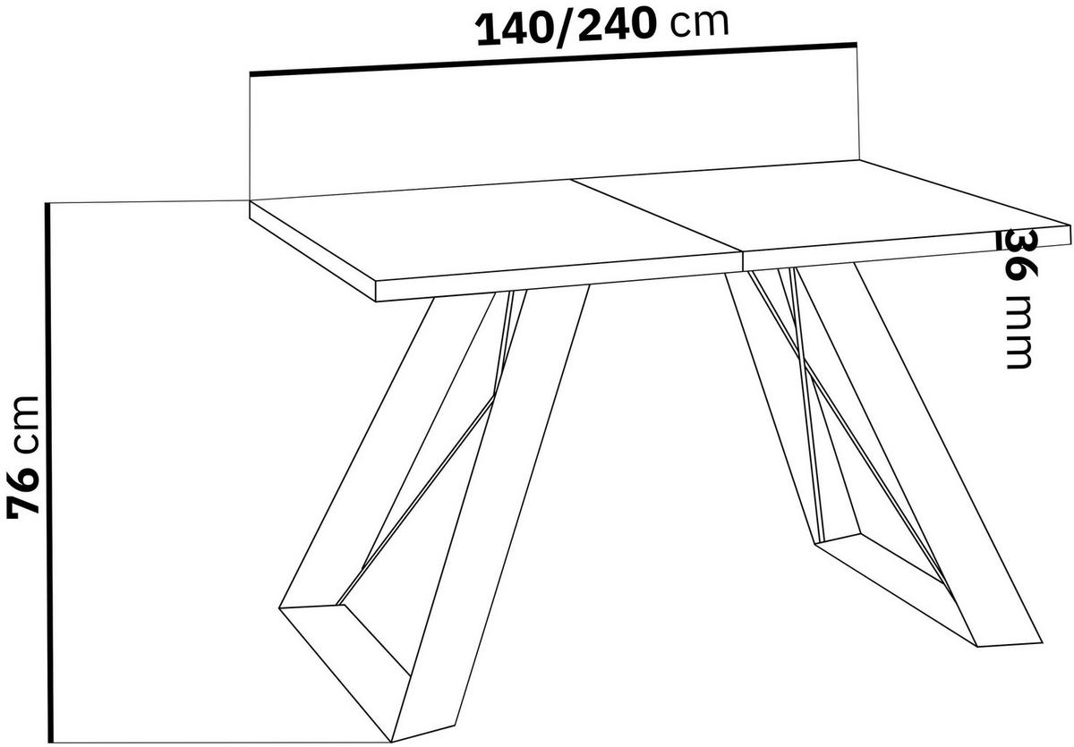 ESSTISCH Colter Weiß rechteckig ausziehbar, Dunkelgrauer Chicago Beton 140-240/80/76 cm - Dunkelgrau/Weiß, Holzwerkstoff/Metall (140/80/76cm) - WFL GROUP