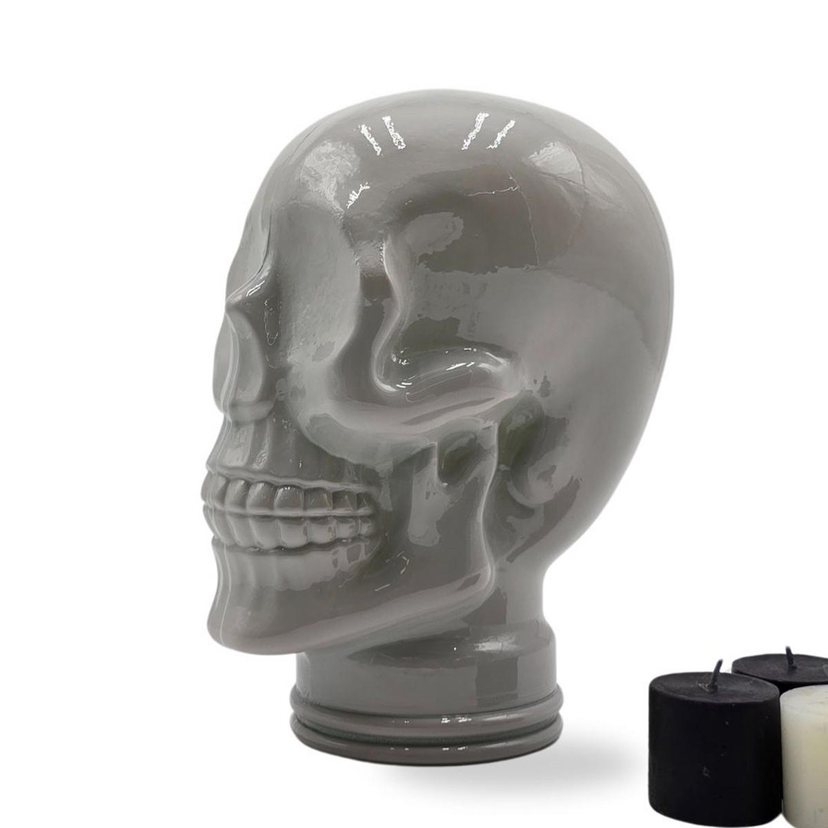 KOPFHÖRERSTÄNDER TOTENKOPF Glas OP3 hellgrau - Hellgrau, Glas (19/26/19cm) - DESIGN DELIGHTS