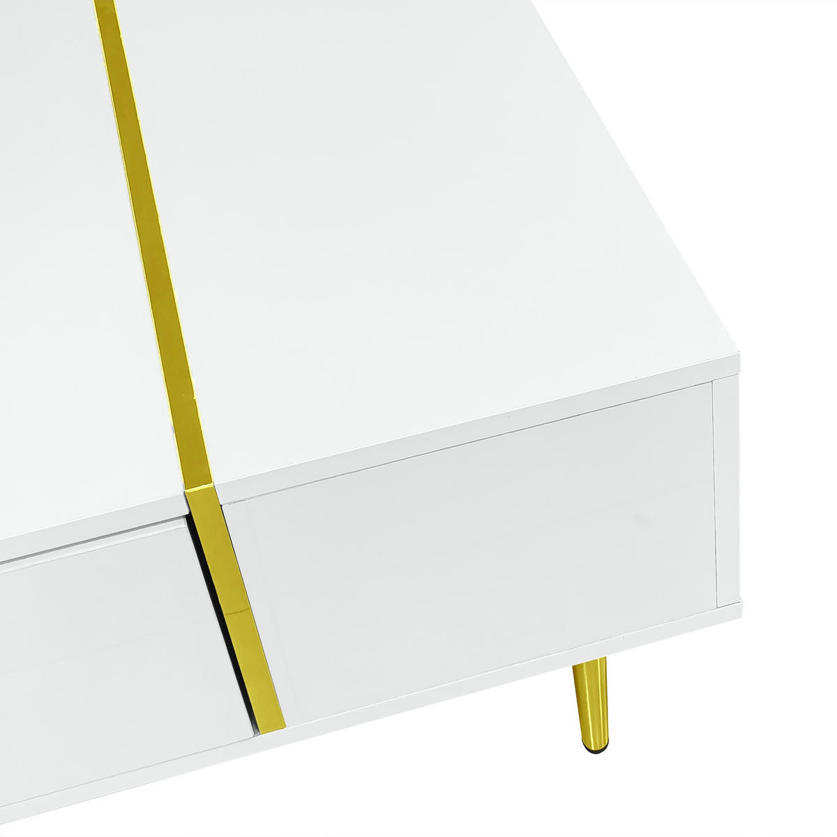 COUCHTISCH in Weiß mit 2 Schubladen und Hochglanz für Wohnzimmer, B100/T60/H41,5 cm - Goldfarben/Weiß, Holzwerkstoff (60/100/41.5cm) - STILVORA