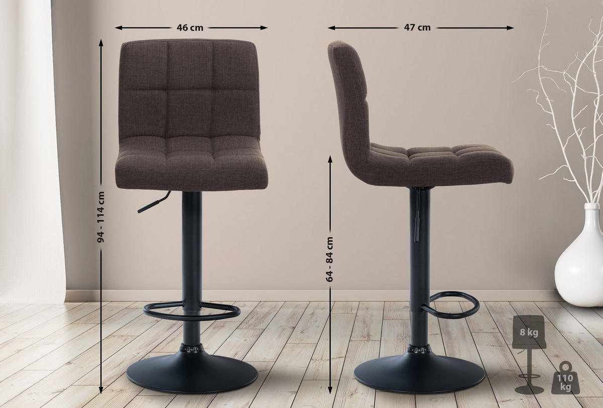 BARHOCKER Stoff braun - Schwarz/Braun, Textil/Metall (46/94/47cm) - CLP