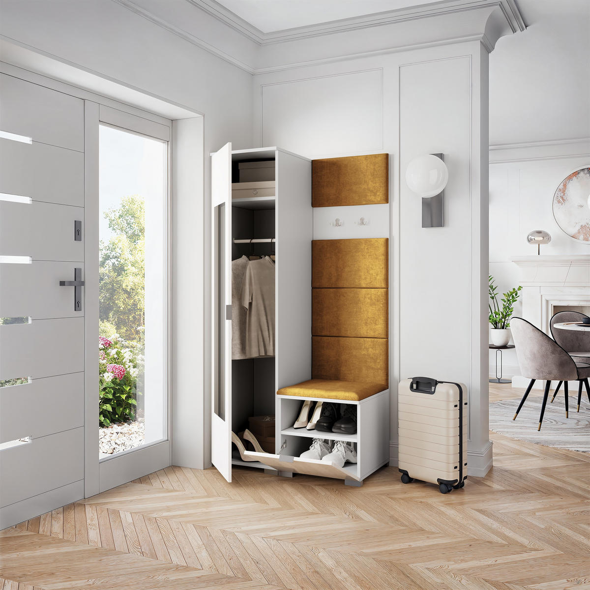 GARDEROBENSCHRANK VIRA 95/181/51 cm Modern Garderobe-Set Weiß - Gelb/Weiß, Holzwerkstoff (95/181/51cm) - MASSENO