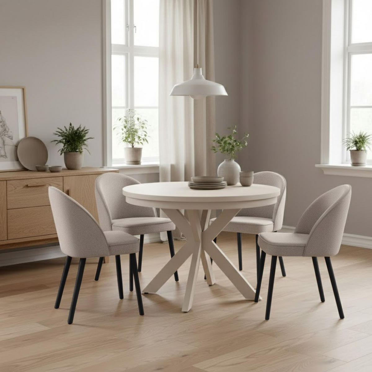 STUHL Luna, Polsterstuhl für das Esszimmer mit schwarzen Holzbeinen, Beige - Beige/Schwarz, Holz (51/87/46cm) - Beautysofa