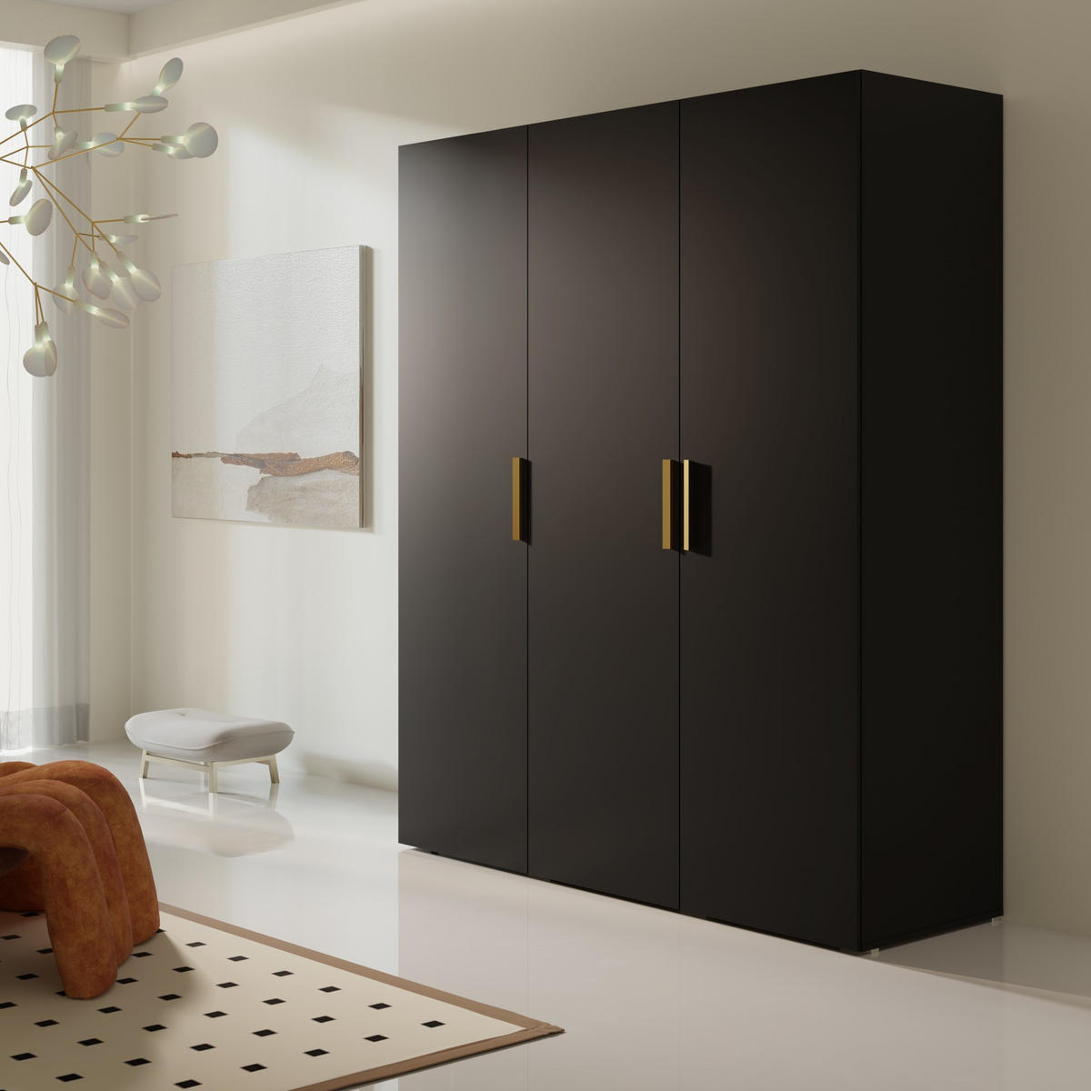 DREHTÜRENSCHRANK Napoli 3D 150 Schwarz (schwarzer oder goldener Griff) - Silberfarben/Schwarz, Holzwerkstoff/Kunststoff (150/35/60cm) - mzm24