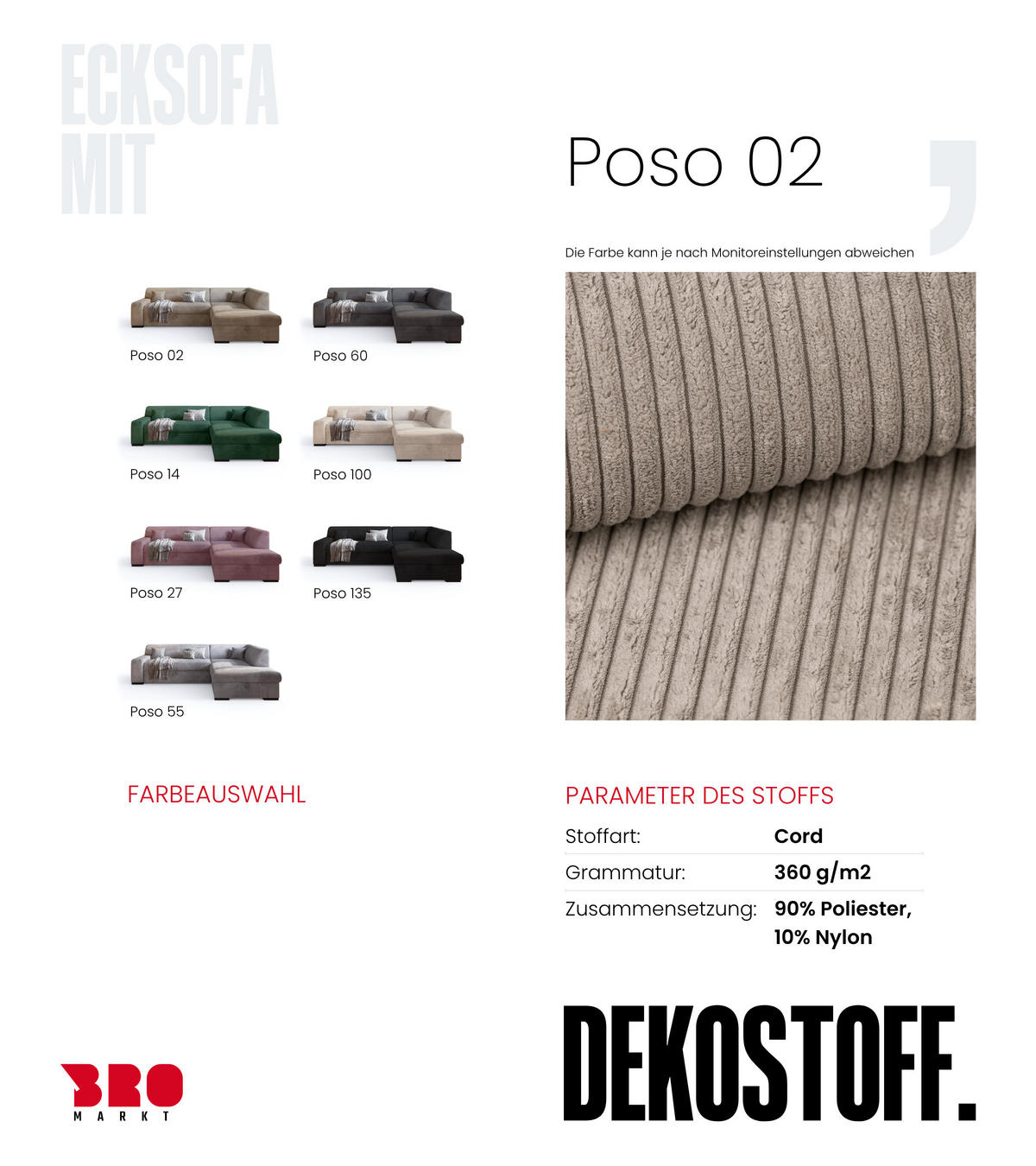 ECKSOFA mit Schlaffunktion Cordstoff MILENZO Beige Links - Beige, Holz (260/175cm) - Bromarkt