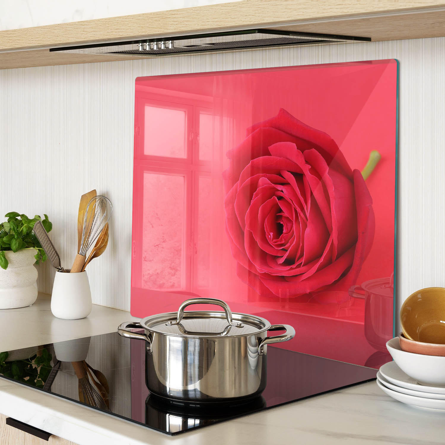 GLASPLATTE 60x52 cm Rote Rose - Rot, Glas (60/0.4/52cm) - TULUP