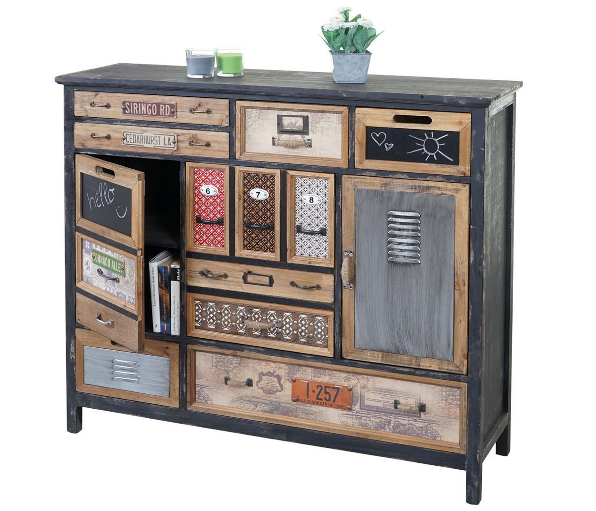 APOTHEKER-SCHRANK TANNE Schwarz, Multicolor - Multicolor/Schwarz, Holz (110/100/32cm) - MCW