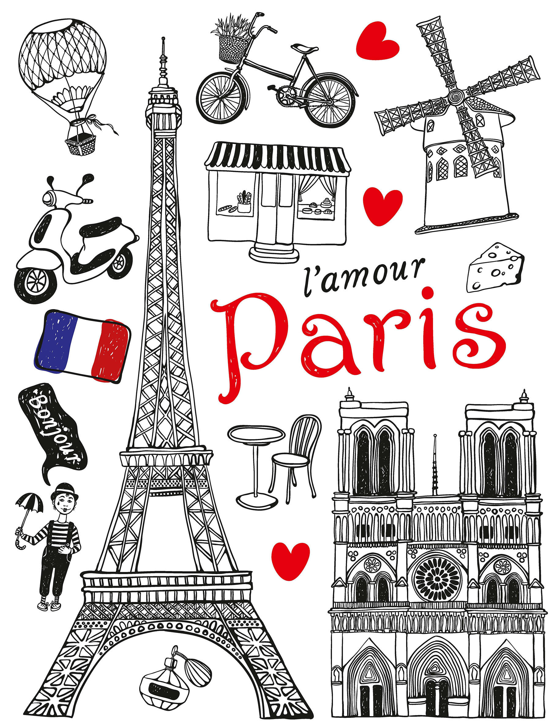 WANDTATTOO Paris Ansicht 65 x 85 cm - Schwarz, Papier (85/65/65cm) - Sanders & Sanders