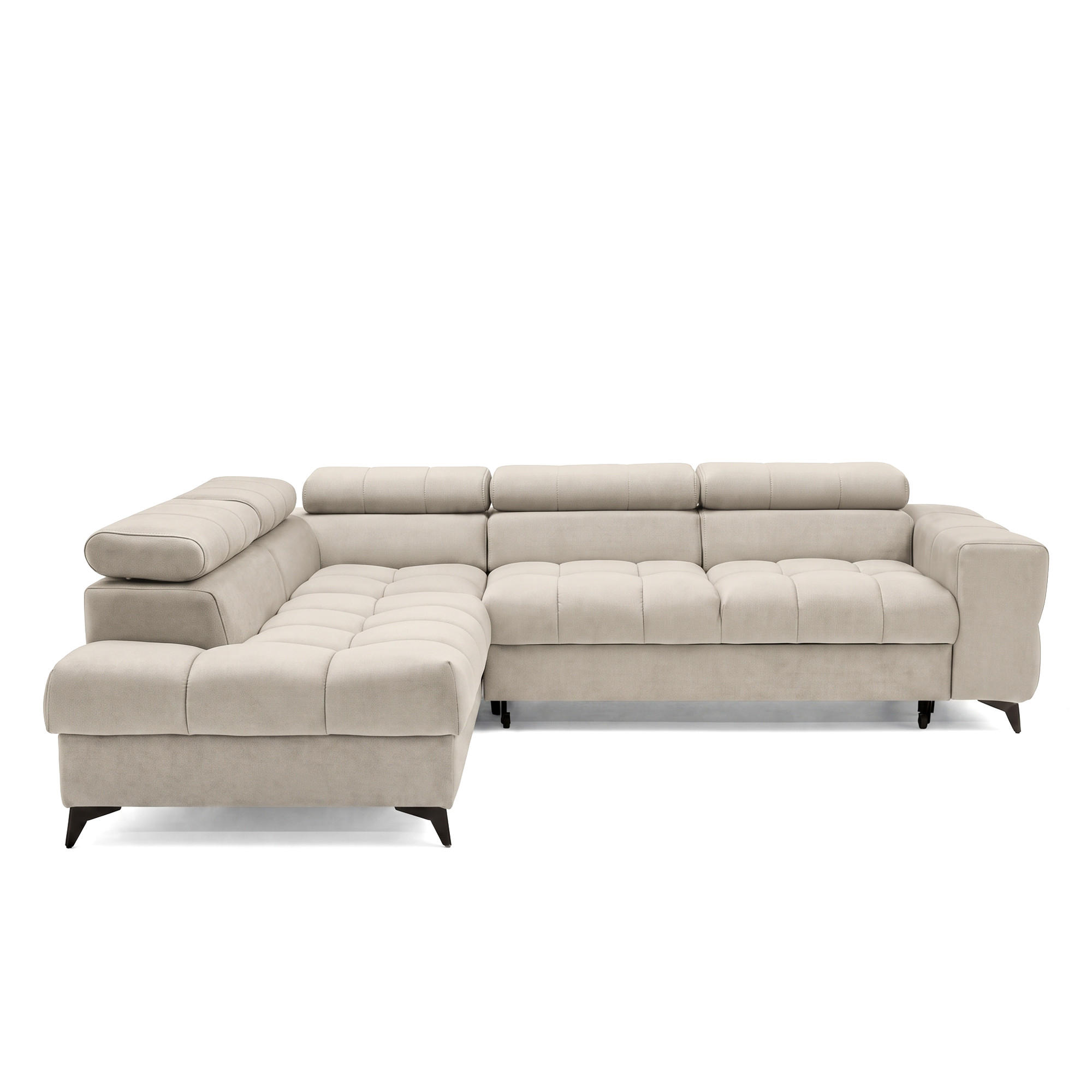 ECKSOFA PUDDING L Links mit Schlaffunktion 125x195 Velours Creme - Creme/Schwarz, Holz/Textil (203/275cm) - Muffo