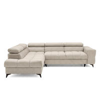 ECKSOFA PUDDING L Links mit Schlaffunktion 125x195 Velours Creme - Creme/Schwarz, Holz/Textil (203/275cm) - Muffo