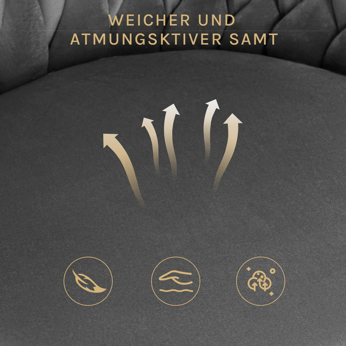 ESSZIMMERSTUHL 2er Set, drehbar, Samt, Dunkelgrau - Dunkelgrau/Goldfarben, Textil/Metall (60.5/78/59.5cm) - Woltu