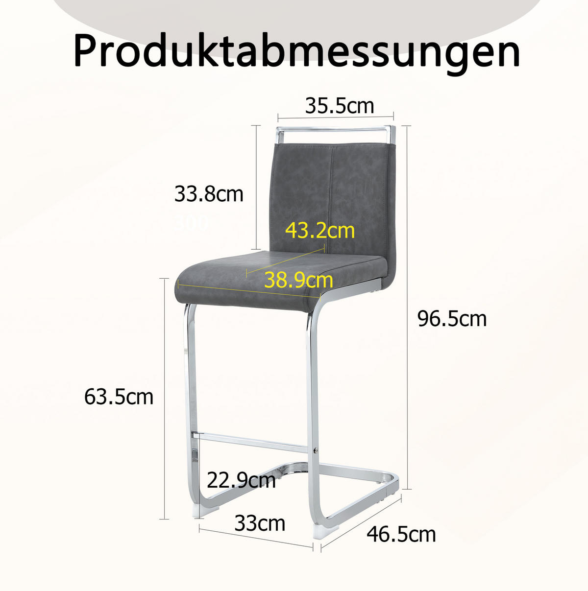 BARHOCKER 2er-Set 96,5 cm Dunkelgrau mit PU-Bezug - Dunkelgrau, Metall (46.5/96.5/38.9cm) - MIVRAY