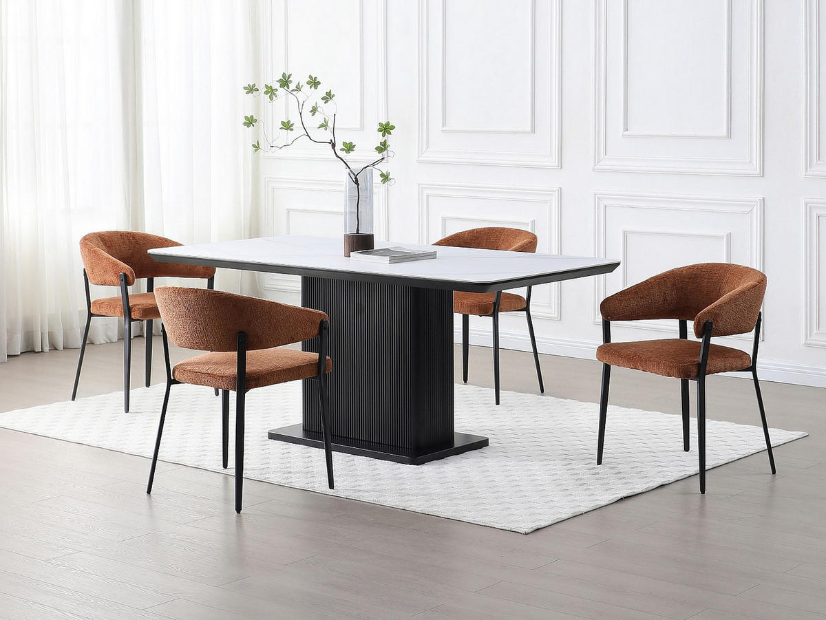 STUHL mit Armlehnen 6er-Set - Stoff & schwarzes Metall - Terracotta - AVRELA - Braun, Textil (55/77/56cm) - Vente-Unique