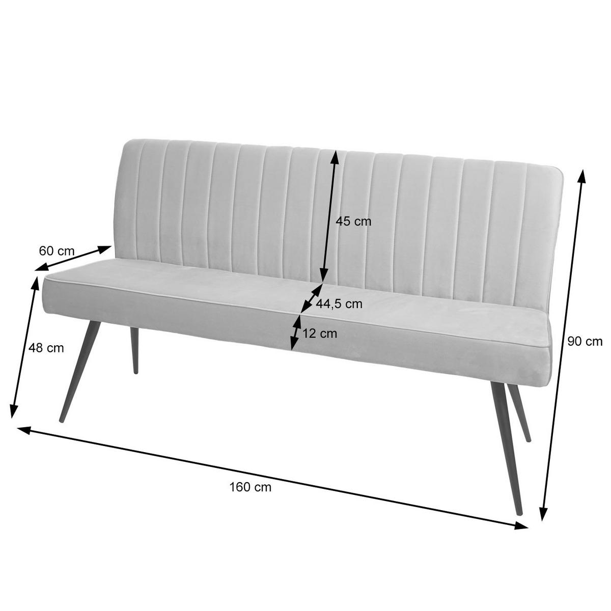 SITZBANK Hellgrau - Hellgrau, Metall (160/90/60cm) - MCW