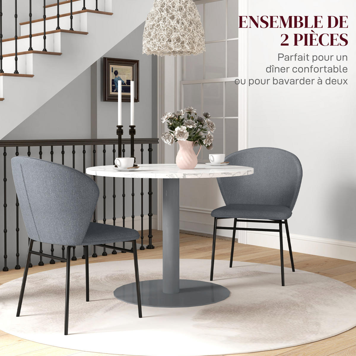 ESSZIMMERSTÜHLE 2er-Set DE-13308 Leinenoptik & stabile Stahlbeine Grau - Grau, Metall (55/80/52cm) - ComfortXL