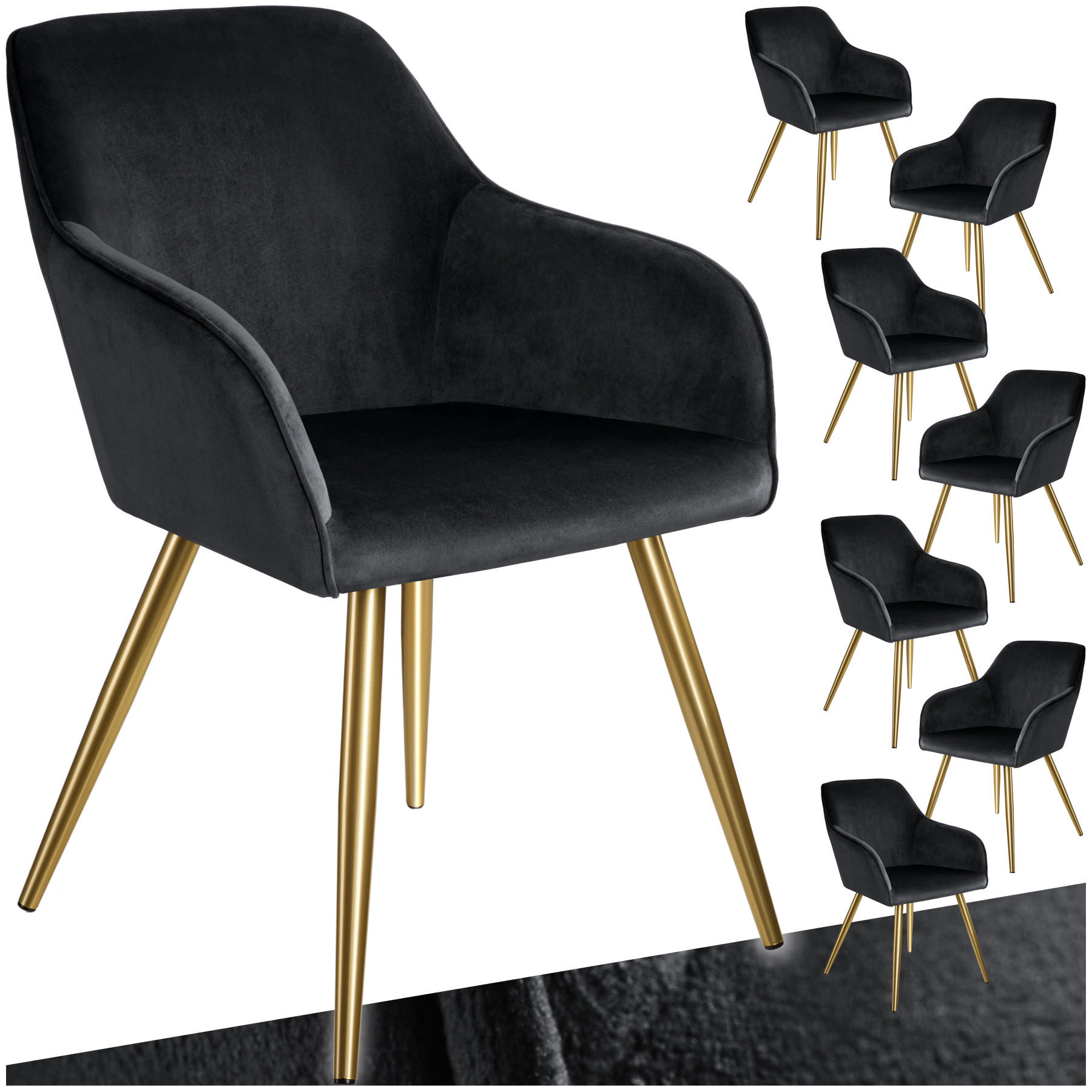 ESSZIMMERSTUHL 8er Set Marilyn 58 x 62 x 82 cm schwarz/gold - Goldfarben/Schwarz, Textil (58/82/62cm) - tectake