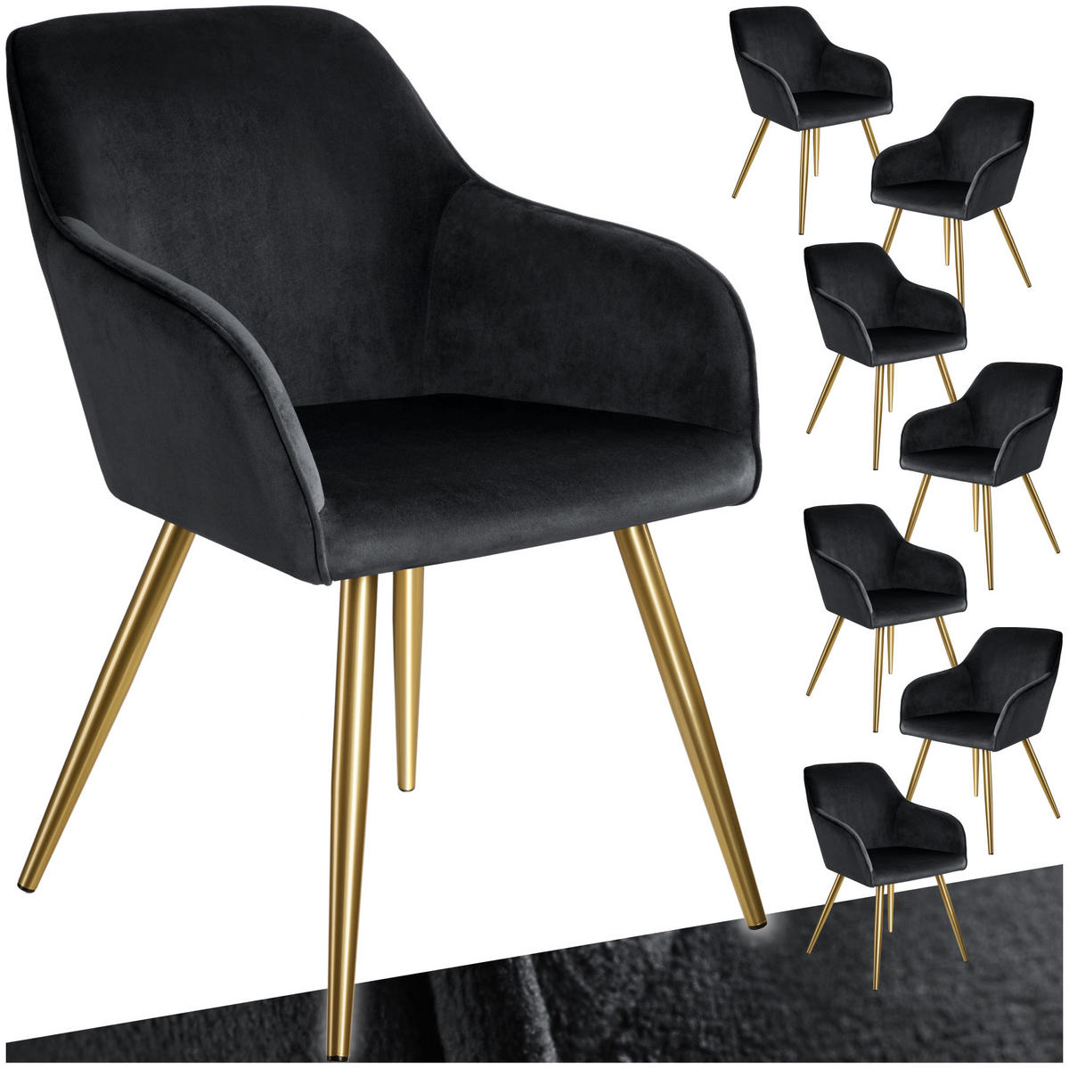ESSZIMMERSTUHL 8er Set Marilyn 58 x 62 x 82 cm schwarz/gold - Goldfarben/Schwarz, Textil (58/82/62cm) - tectake