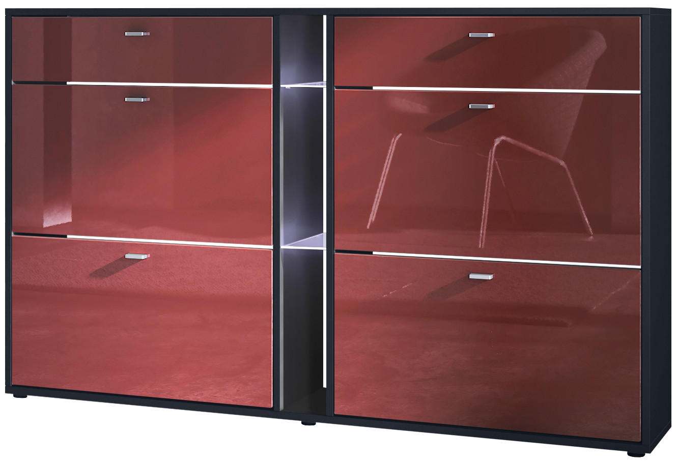 SCHUHSCHRANK Today Fronten in Bordeaux Hochglanz - Bordeaux, Holzwerkstoff (155.5/95/28cm) - Vladon