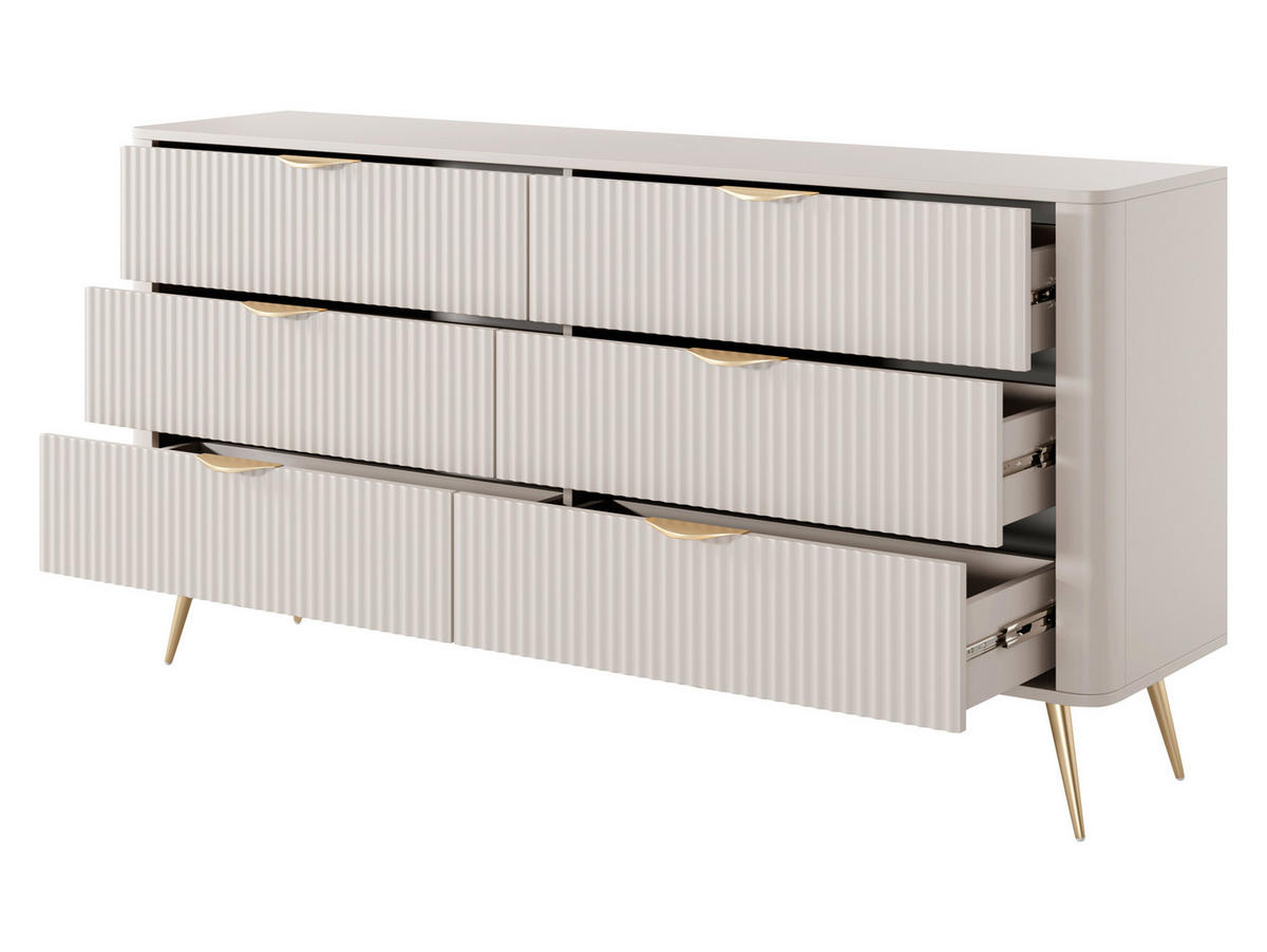 KOMMODE Lante 6S - Beige/Goldfarben, Holzwerkstoff/Metall (164/82/38cm) - MIRJAN24