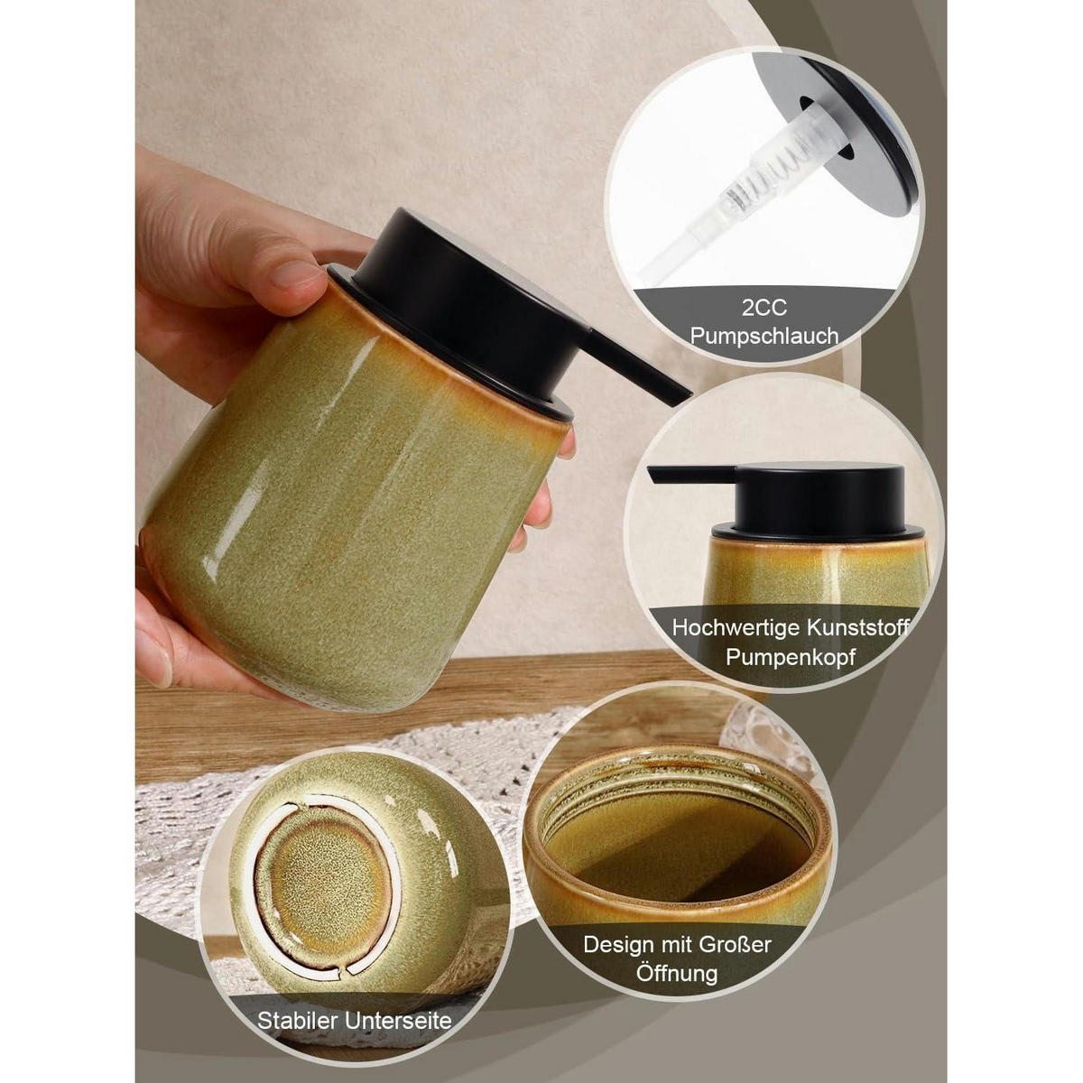 SEIFENSPENDER Keramik Gelb 350ml - Olivgrün, Keramik (9.2/12.5/9.2cm)