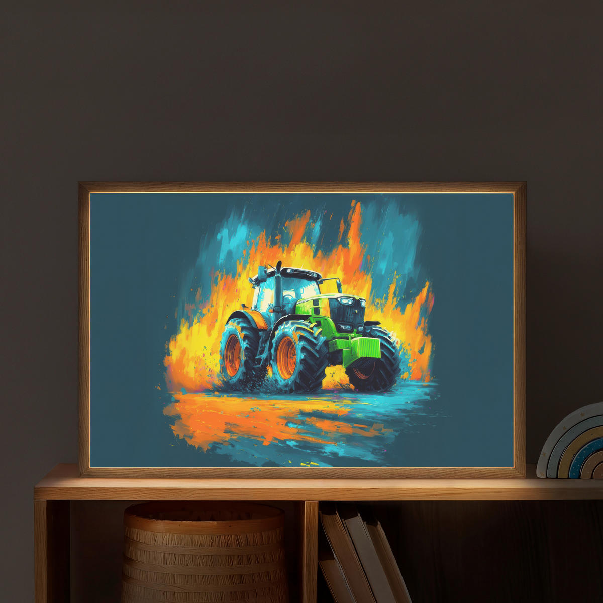 DOBÍJECÍ NOČNÍ LAMPIČKA Abstrakt - Traktor - Zelený 60x40 cm - tmavě modrá, kompozitní dřevo (8/60/40cm) - OnlyWow