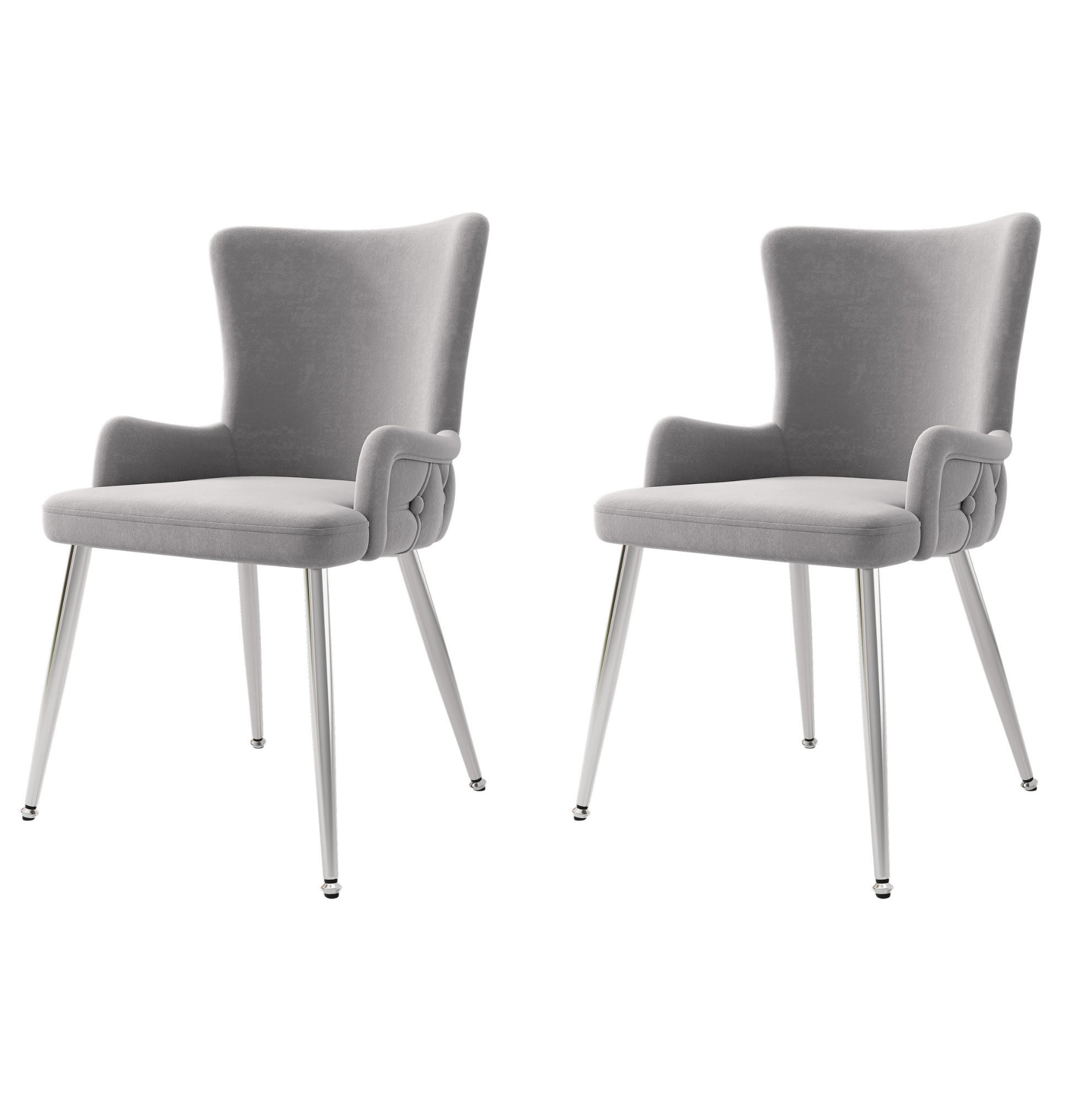 ESSZIMMERSTUHL Samt Grau mit Metallbeinen 2er-Set - Grau, Metall (47/85/49cm) - Meubliv