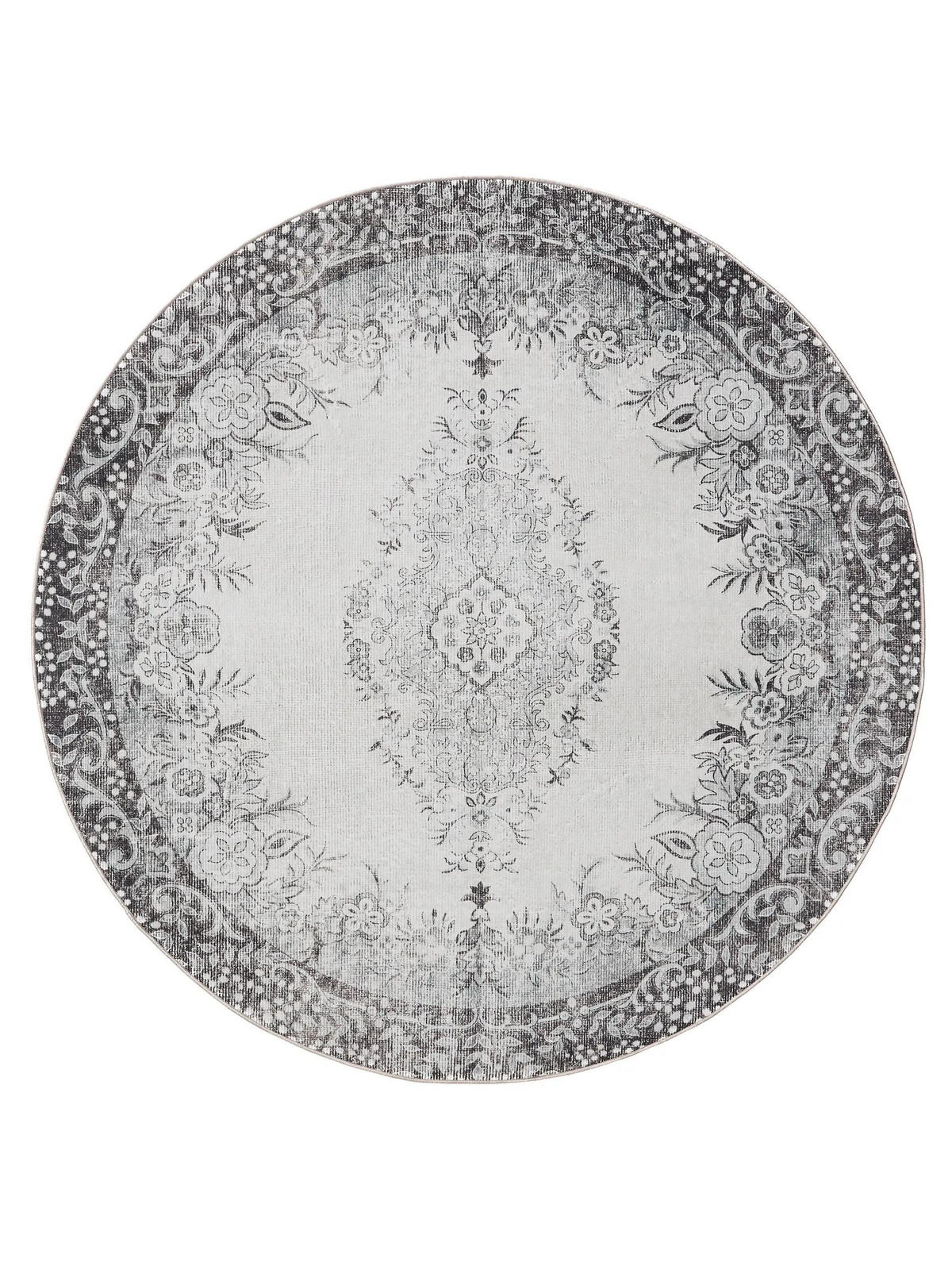 VINTAGE-TEPPICH George waschbar ø 120 cm rund - Schwarz/Grau, Kunststoff (120/120cm) - benuta