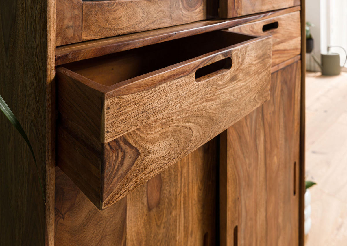 VITRINE Sheesham 90x40x180 hellbraun lackiert MAILAND #115 - Braun, Holz (90/180/40cm) - Massivmoebel24