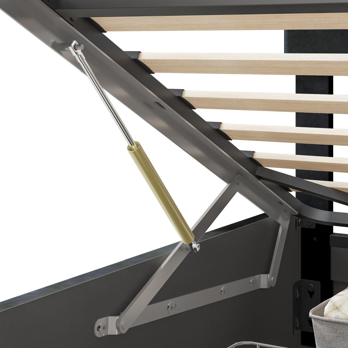 POLSTERBETT 180x200 cm, Schwarz, mit LED & USB-Typ-C-Ladeanschluss - Schwarz, Textil/Metall (180/200cm)